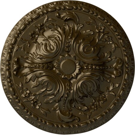 Ekena Millwork Amelia Ceiling Medallion (Fits Canopies up to 2 3/8"), Hand-Painted Brass, 19 5/8"OD x 3/4"P CM20AMBRS